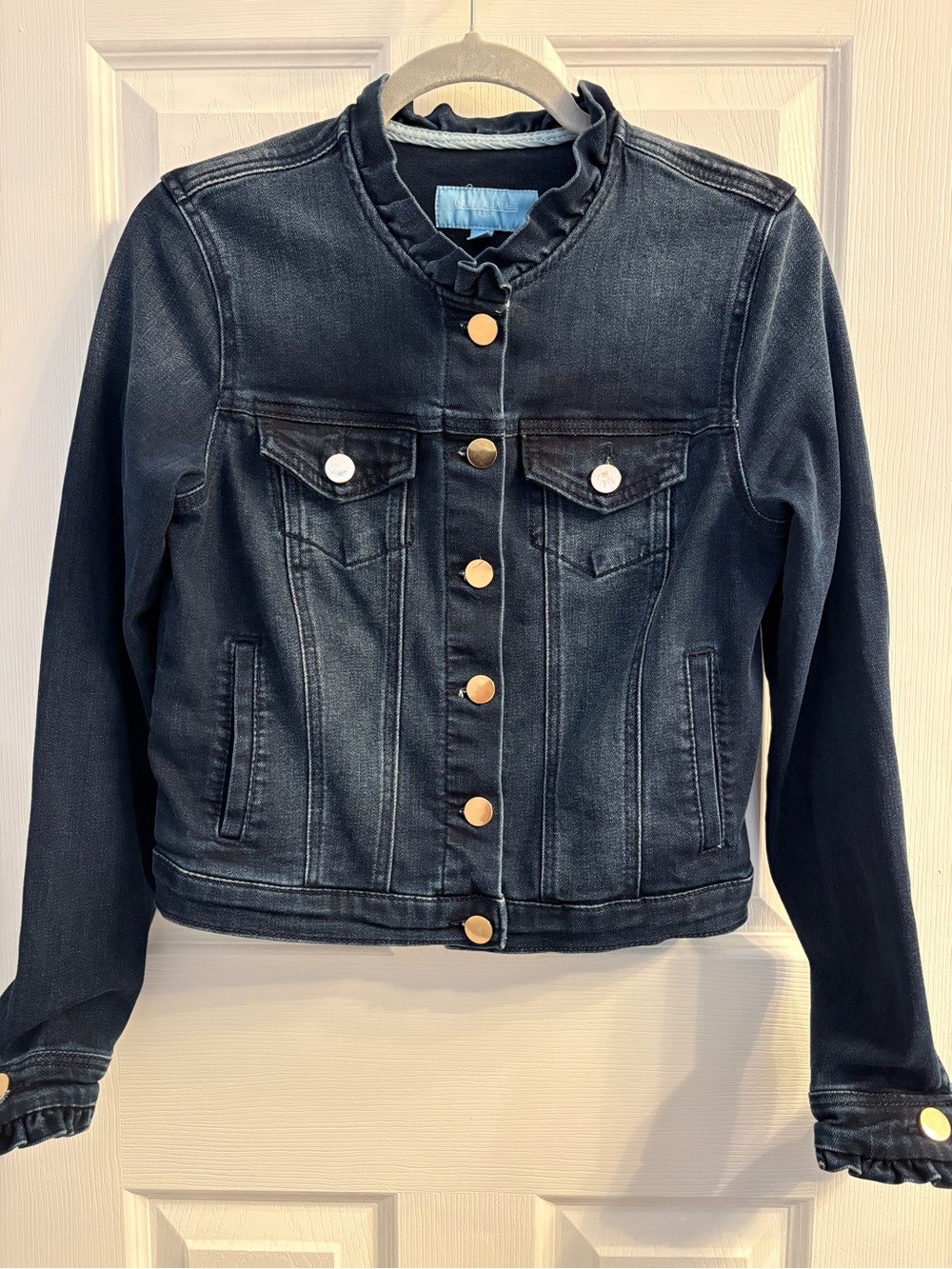 Draper James Dark Indigo Jean Jacket with Ruffle Collar